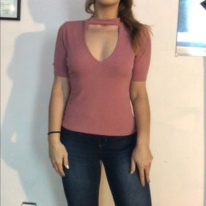 PRICE DROP Pink Cutout Ribbed Tee